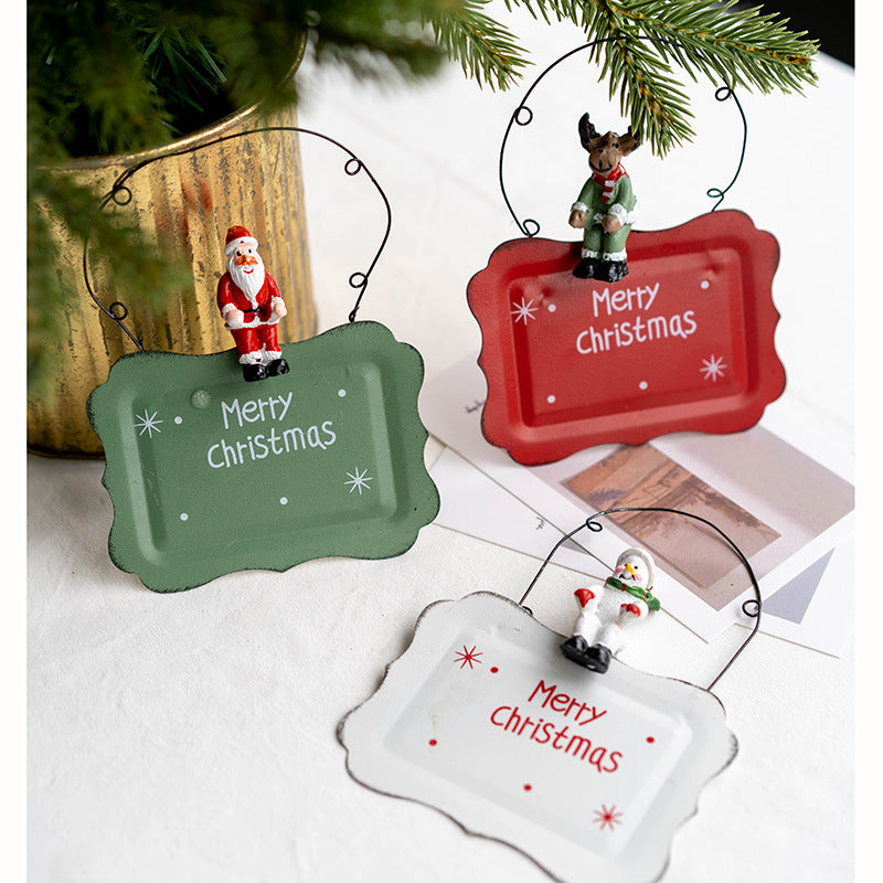 Christmas Iron Door Hanging Old Man Snowman Elk Decorative Pendant